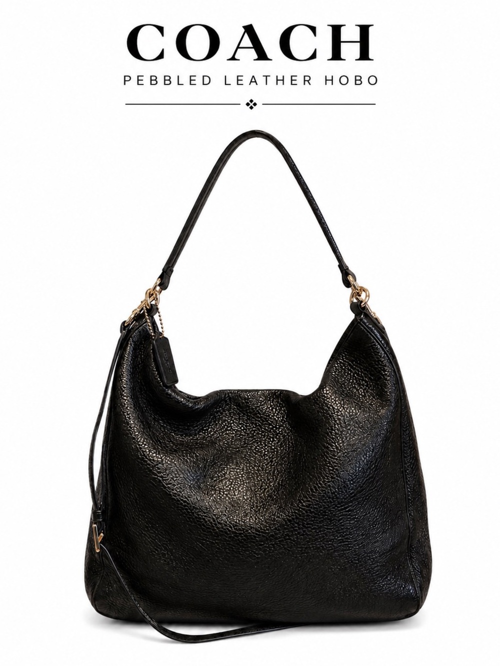 Vintage Coach Y2K Black Pebbled Leather Hobo Bag Large Slouchy Quiet Luxury - Picture 2 of 11
